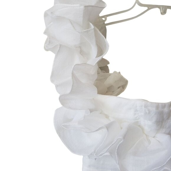 Eliya the Label White Ruched Ruffle Strap Vanuatu Midi Dress Bride Bachelorette - Picture 6 of 15